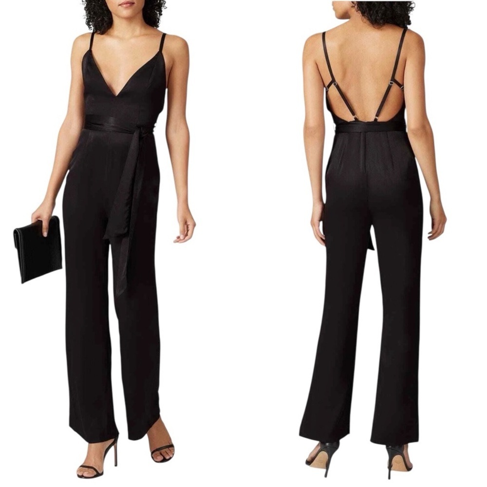 Satin V-Neck Black Jumpsuit with Adjustable Straps